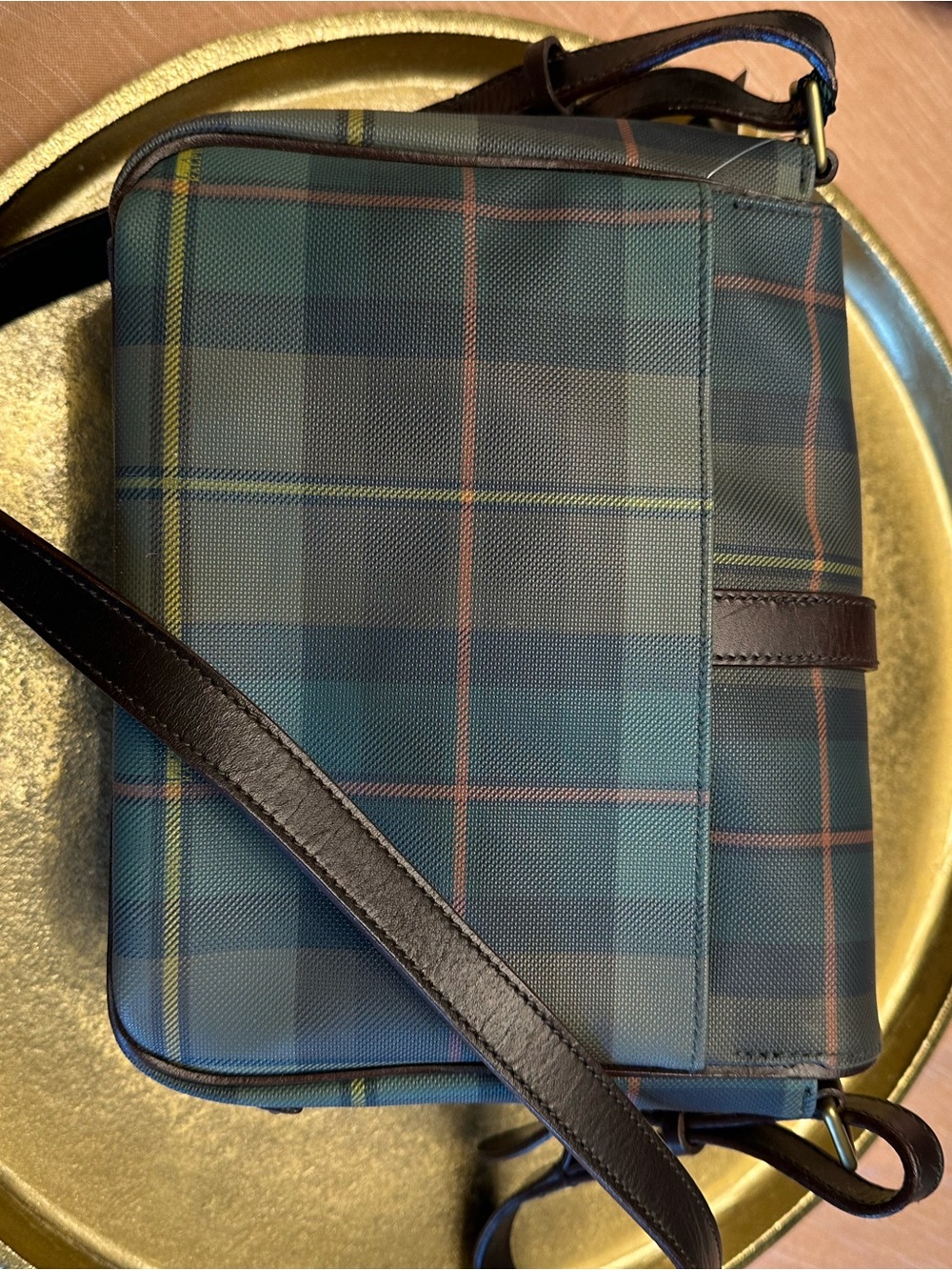 Vintage Lauren Tartan Plaid Crossbody Bag with Brown Leather Strap - Picture 2 of 7